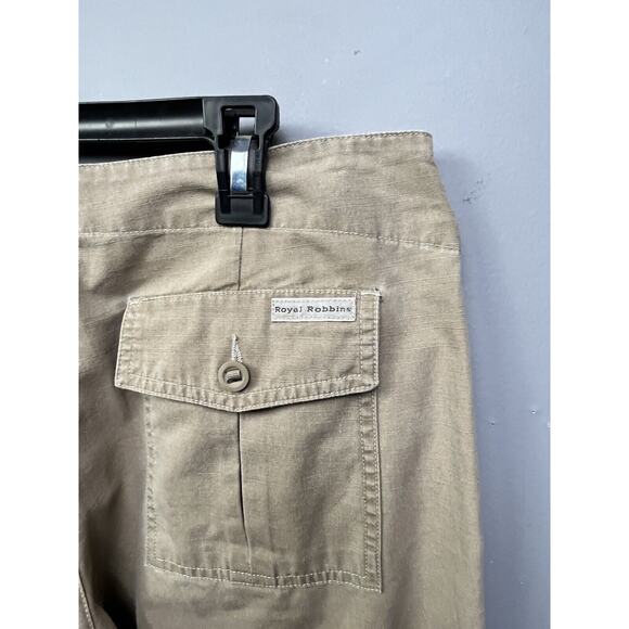 Royal Robbins Cargo Pants Womens 6 Beige Green Roll Tab Hem Pockets Canvas Hike - Picture 6 of 8